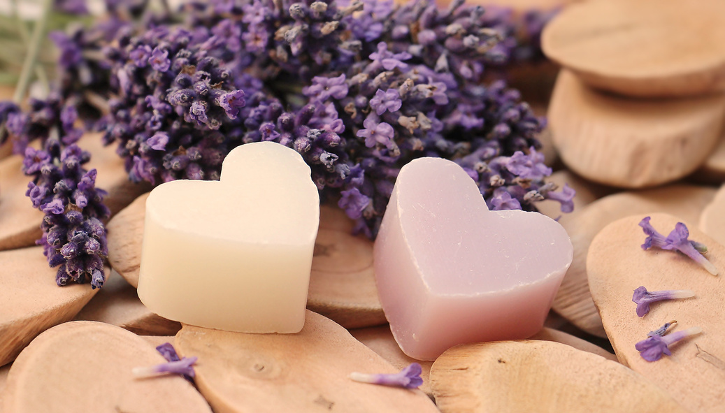 Heart Soaps and Lavender Flowers