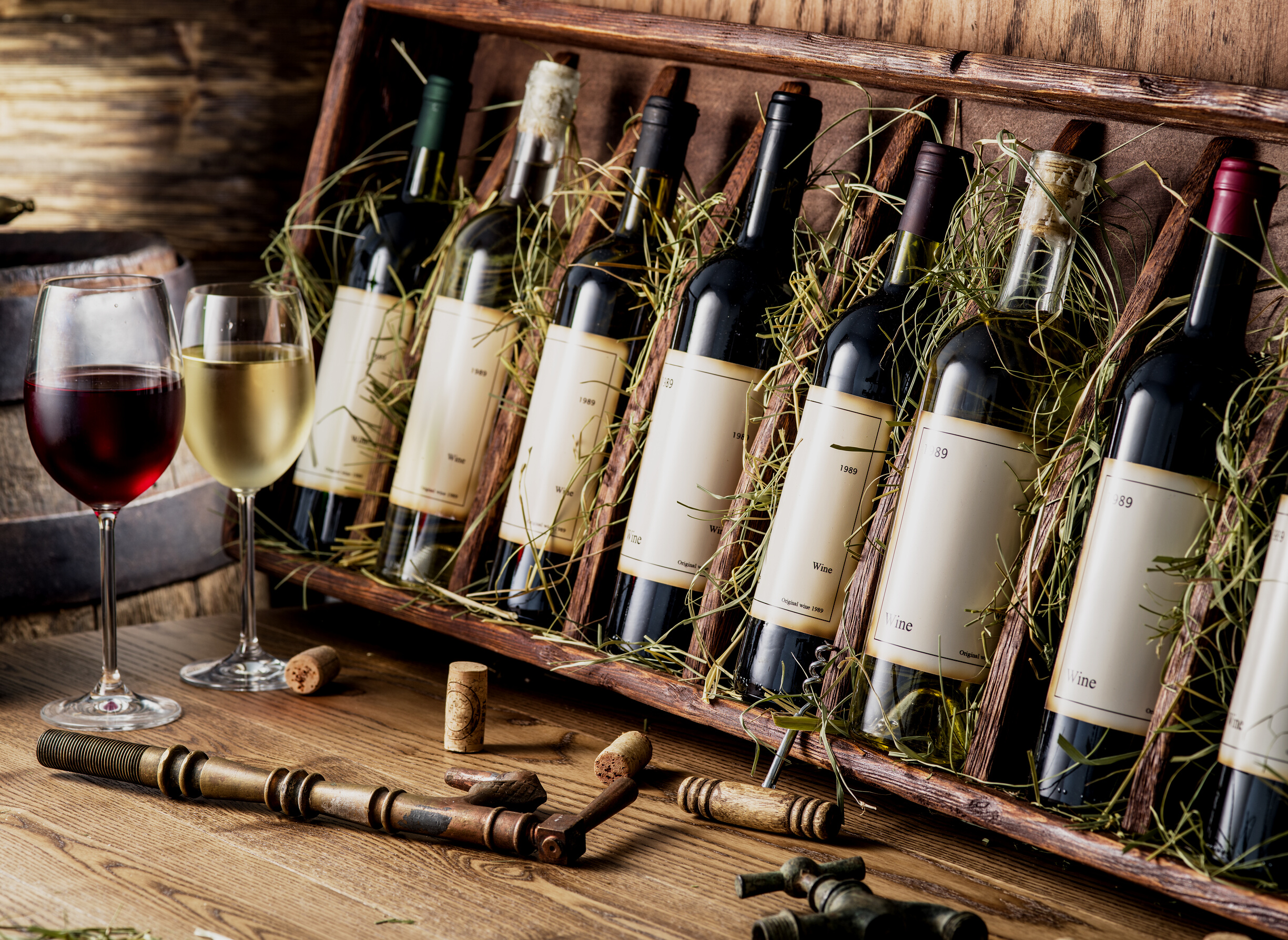 Wine bottles.